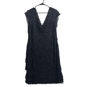 Eureka Romantic Cocktail Dress Black Tiered Lace Beaded V-Neck Women's  Size 3XL